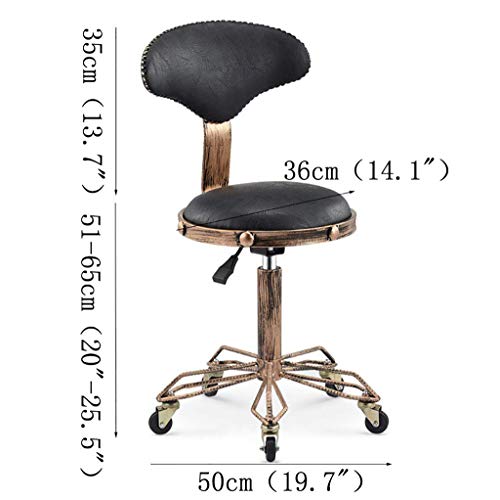 Lifting High Stool, Adjustable Height Rolling Swivel Salon Stool, Retro Industrial Style Tattoo Massage Spa Stool Chair with Backrest - Ergonomic Design (PU Leather Cushion)
