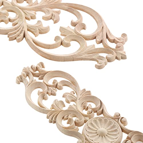 MUXSAM Wood Onlays Appliques, Long Wooden Carved Overlays Furniture Center Carvings Decals for Cabinet Closet Door Wall Dresser DIY Crafts Project(2-Pack, 30x7cm/11.9