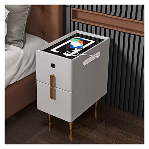 Nightstand with Charging Station, Light Luxury Bedside Table with Fingerprint Unlock and LED Lights, Storage Cabinet Furniture for Bedroom Living Room(25 * 40 * 50cm) (Color : Orange)