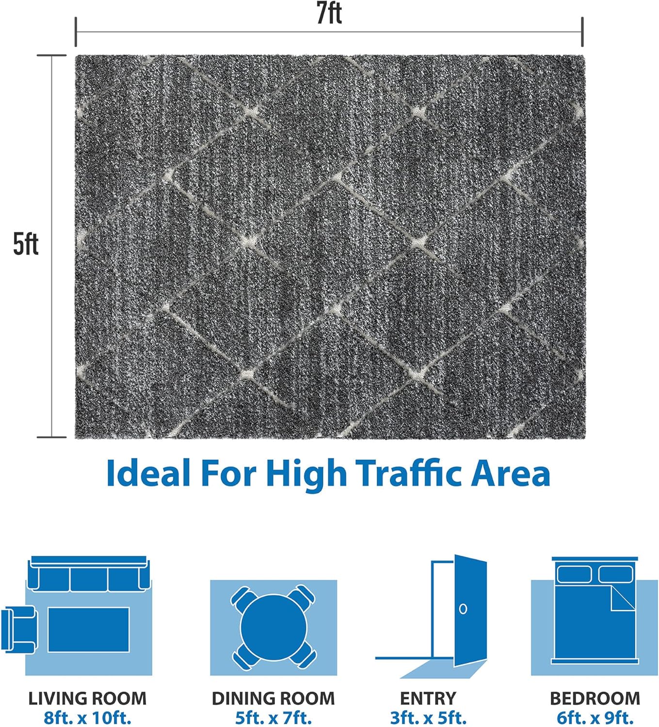 Madison Park Sophie Woven Turkish Area Rugs for Living Room, Indoor Dining Accent Modern Home Décor, Ultra Soft Floor Carpets for Dining Room, 5'W x 7'L Grey/Cream