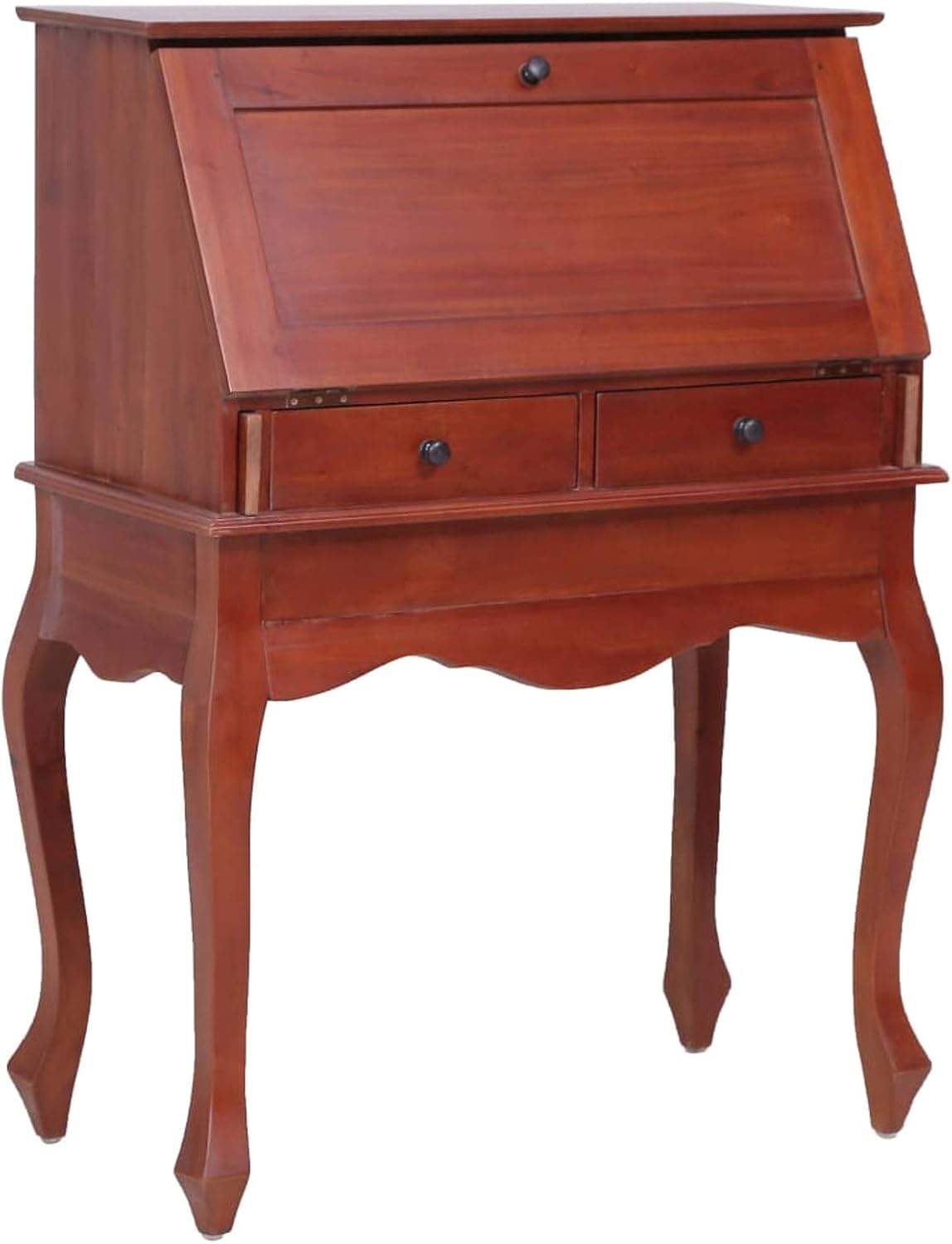 Tidyard Vintage Secretary Desk Wooden Flip Board Writing Table with Open Compartments and 9 Storage Drawers Mango Wood Workstation Computer Desk Home Office Study Room Furniture