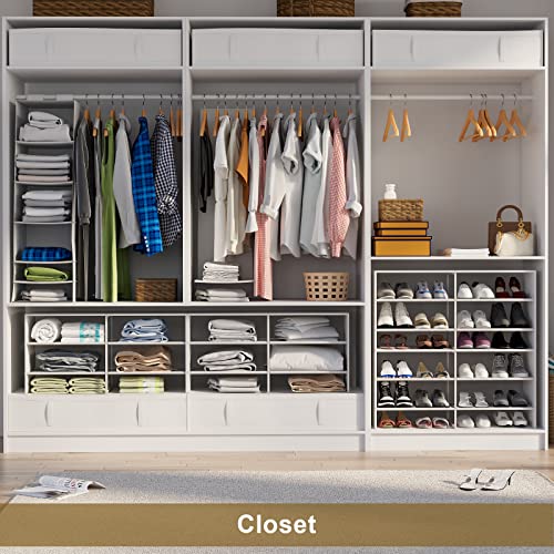 6-Tier Shoe Rack Wooden with Non-woven Fabric, Stackable Shoe Rack Organizer for Closet Entryway Wood Shoe Rack Expandable Kids Small Cubby Shoe Stand for Bedroom Storage Shelf Cabinet (White)