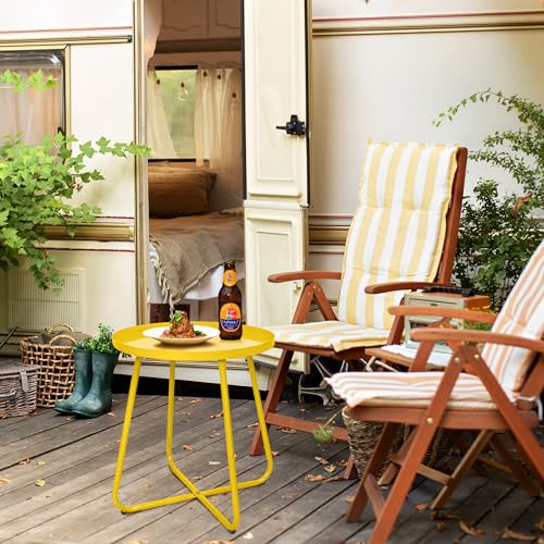 CODIN Set of 2 Outdoor Side Table Outdoor, Metal Side Table Small Round Side Table Weather Resistant End Table Patio Table for Garden Porch Balcony Yard Lawn (2, Black)