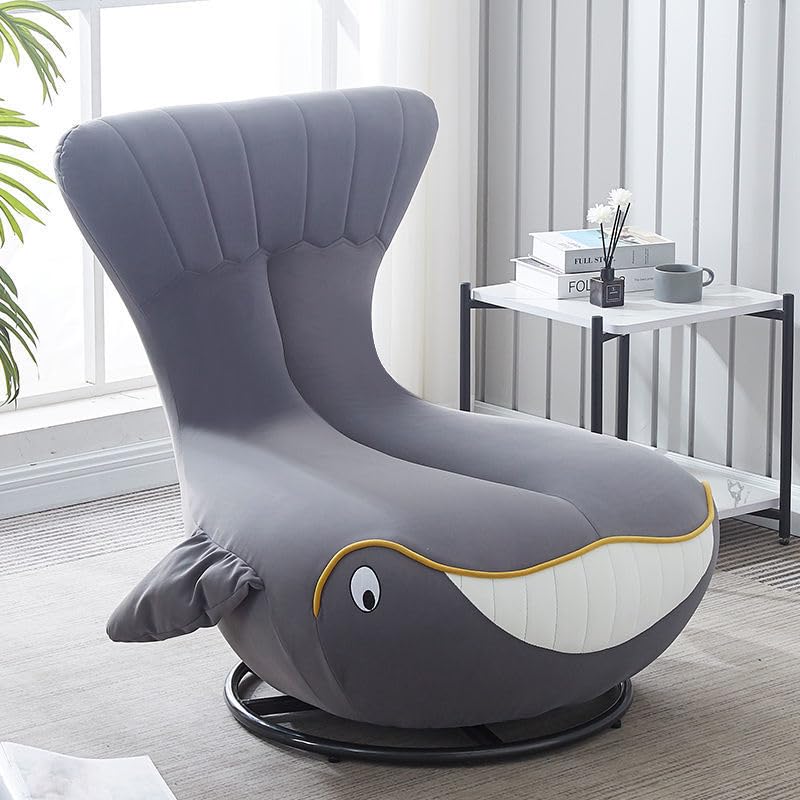 Swivel Recliner Chair Whale Soft Ottoman Comfortable Sofa for Living Room, Rocking Chair Bean Bag Chair Cartoon Sea Fish Single Reclining Couch Floor Seating Home Furniture (White)