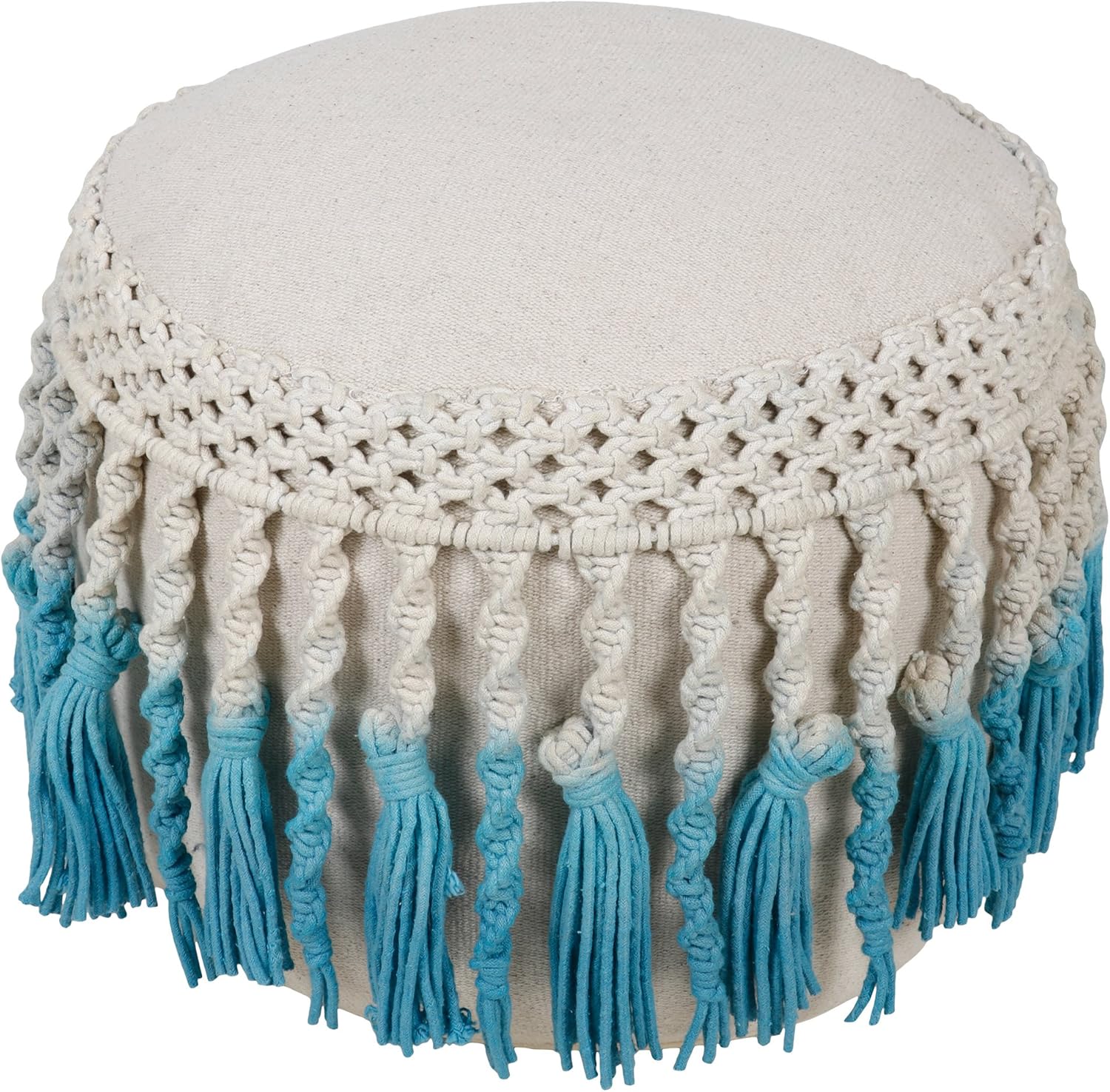 Urban Shop Ombre Fringe Macrame Pouf, Blue