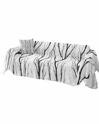 Branches Brown Sofa Cover Couch Covers for 3-4 Cushion Couch Throw Couch Cover with Tassel Soft Sofa Slipcover Abstract Texture White Couch Furniture Protector for Dog Pet 71