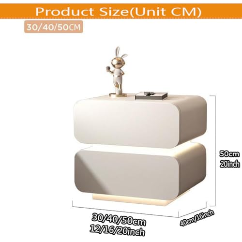 Modern Nightstand with LED Lights for Bedroom,LED Night Stand with 2 Drawers,solid Wood Minimalist Night Stands with Microfiber Leather Bedside Table,End Table for Living Room/Bedroom Side Table
