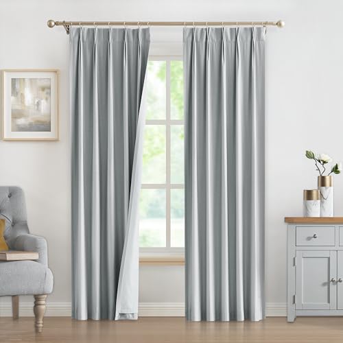 WEST LAKE 108 Inches Cream Pinch Pleated Blackout Curtain Panels with Full Room Darkening Liner,Extra Long Thermal Insulated Drapes,Modern Faux Silk Window Treatment for Bedroom,Living Room,25