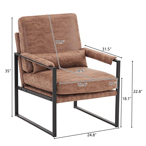 Mid-Century Armchair with Metal Frame,Living Room Chair with Extra-Thick Padded Backrest and Seat Cushion,Single Sofa Chairs with Non-Slip Feet,105° Slop Back,PU Leather Accent Chair for Club,Office
