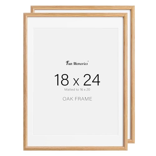 18x24 Picture Frames for Wall, Oak Wood Poster Frames 18x24 with 16x20 Mat, 18