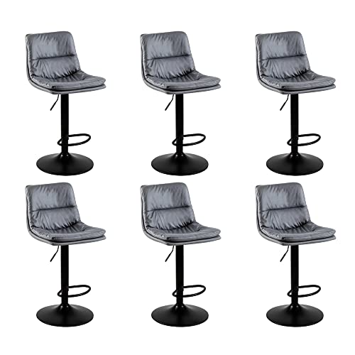 GIA Modern Bar Height Adjustable and Swivel Metal Stool with Beige Leath-aire Upholstery Seat, Black, Set of 4 (BS19-BEPU-BK_4_VC)