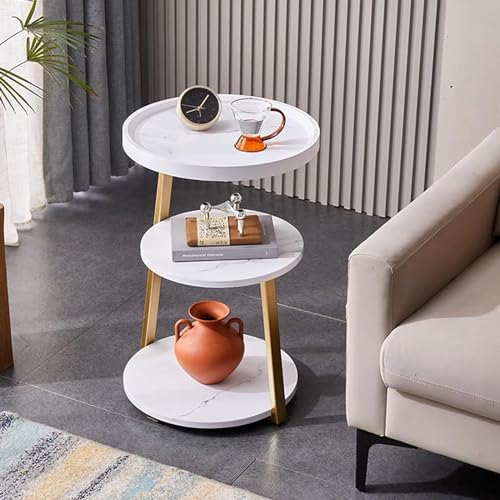 3-Tier Wooden Round Modern Side Table，Metal Frame Round Sofa Table, Small Space Coffee Table，Modern Side Table Corner Sofa Table Bedside Table for Living Room Bedroom Balcony (Brown)