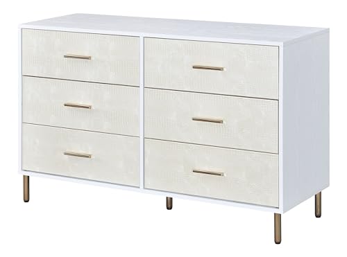 Acme Furniture 6 Drawers Wooden Dresser, Black, Silver and Gold