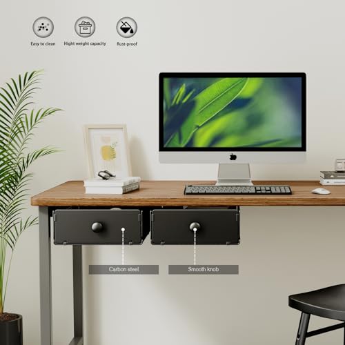 VOLDRA 2 Pack Under Desk Drawer, Metal Under Desk Organizer and Storage Heavy Duty Slide Out Drawer for Office Desk Undermount Table Drawer-Black(15.2