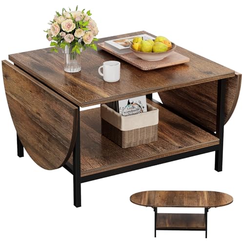 SAYGOER Black Coffee Table Modern Extended Coffee Tables with Storage for Living Room 2-Tier Unique Center Table with Two Foldable Panel for Any Large or Small Space, All Black