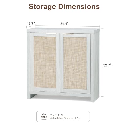 Hampstead Storage Cabinet with Rattan Doors and Adjustable Shelves, Buffet Kitchen Cabinet Cupboard Console for Living Room, Set of 3