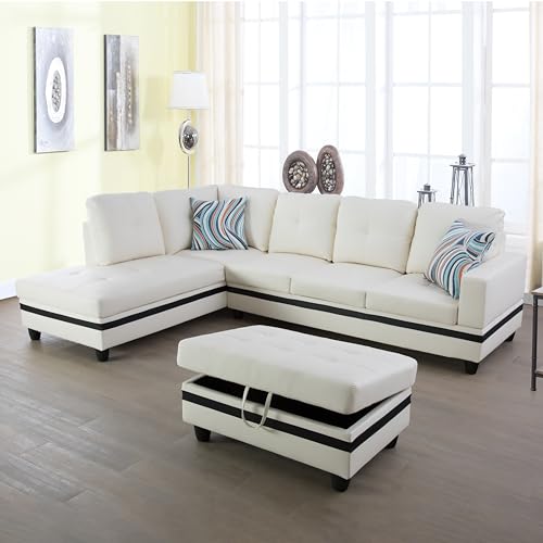NicBex Couches for Living Room L Shaped Couch Upholstered Futon Sofa Comfy Semi PU Synthetic Leather Sofa 3-Piece Sofa Set with Storage Ottoman for Apartments, Living Room, Beige and Black
