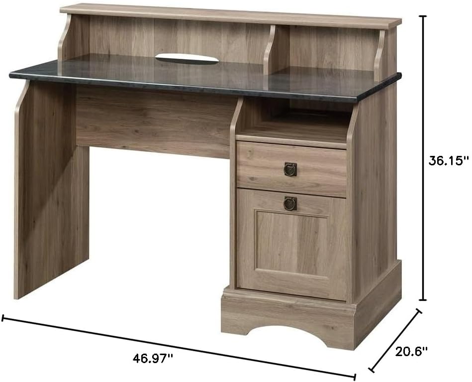 Pemberly Row Farmhouse Engineered Wood Writing Desk in Salt Oak
