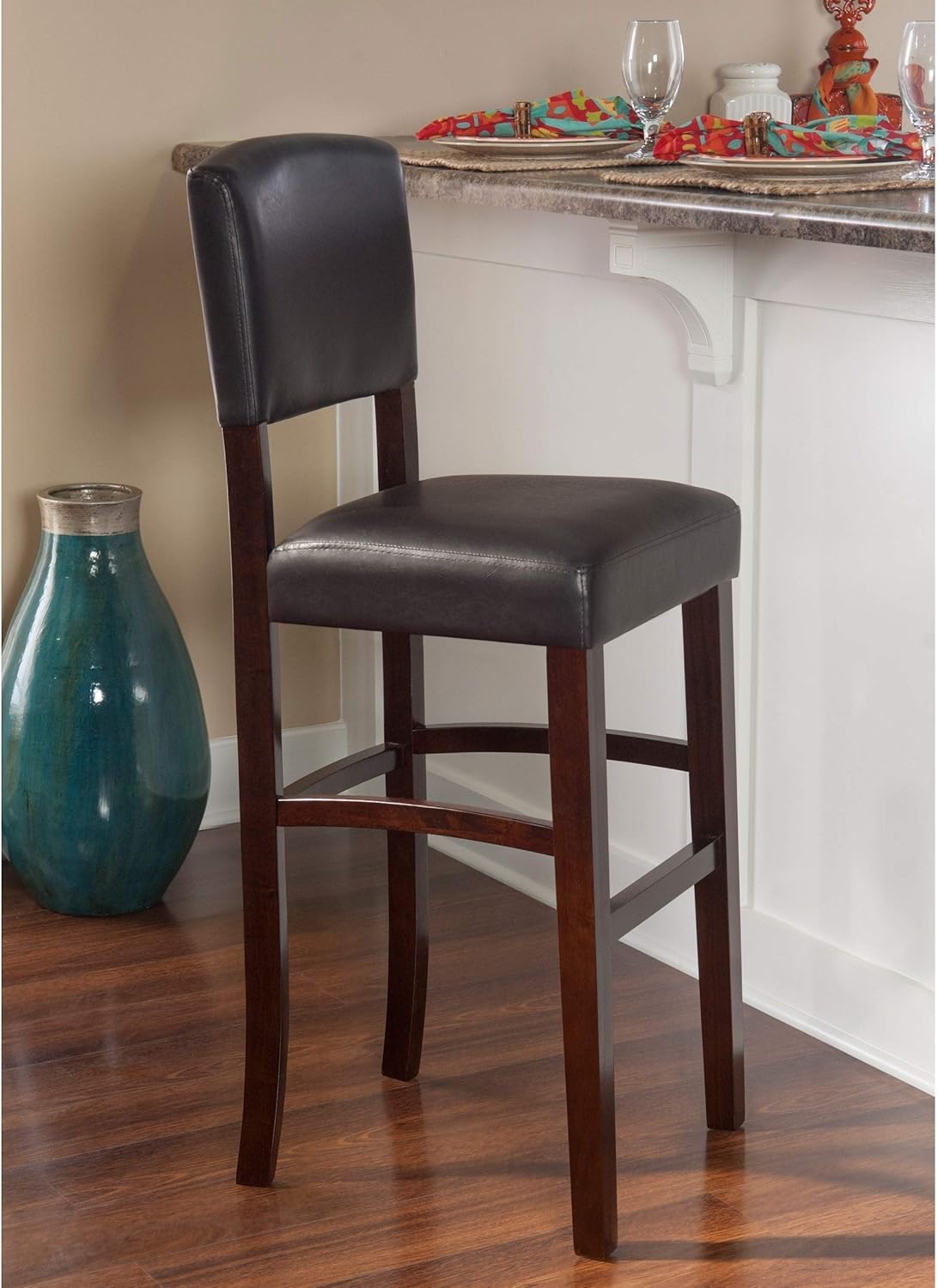 Vinyl Espresso Bar Stool Black Traditional Maple Plastic Wood Finish