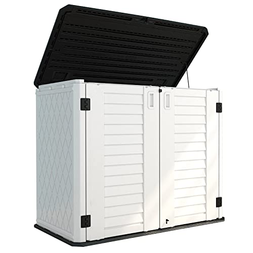 HOMSPARK Storage Shed Weather Resistance, Multi-Purpose Outdoor Storage Cabinet for Backyards and Patios, Horizontal Storage Shed for Lawnmower, Patio Accessories (COFFEE, Tall - 53 cu.ft)