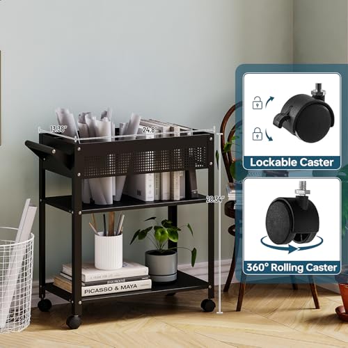 Mobile File Cart with Lock, Rolling File Cabinet Hanging Letter/Legal Size with Lockable Sliding Cover, Office File Organizer on Wheels