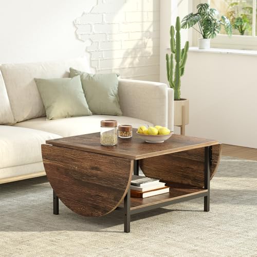 SAYGOER Black Coffee Table Modern Extended Coffee Tables with Storage for Living Room 2-Tier Unique Center Table with Two Foldable Panel for Any Large or Small Space, All Black
