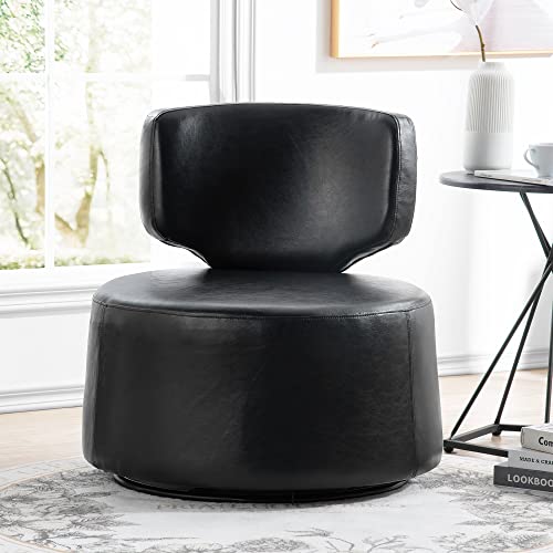 Goujxcy 360-degree Swivel Accent Chair, Armless Slipper Chair Teddy Short Plush Side Chair, Modern Round Single Club Leisure Sofa Chair for Living Room and Bedroom (Black)