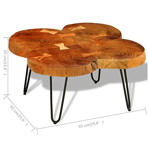 Practical Stylish Coffee Table, Sturdy Solid Sheesham Wood Coffee Table with 4 Metal Legs, 6 Trunks Tabletop Bistro Tables for Living Room, Bedroom, Office 13.8