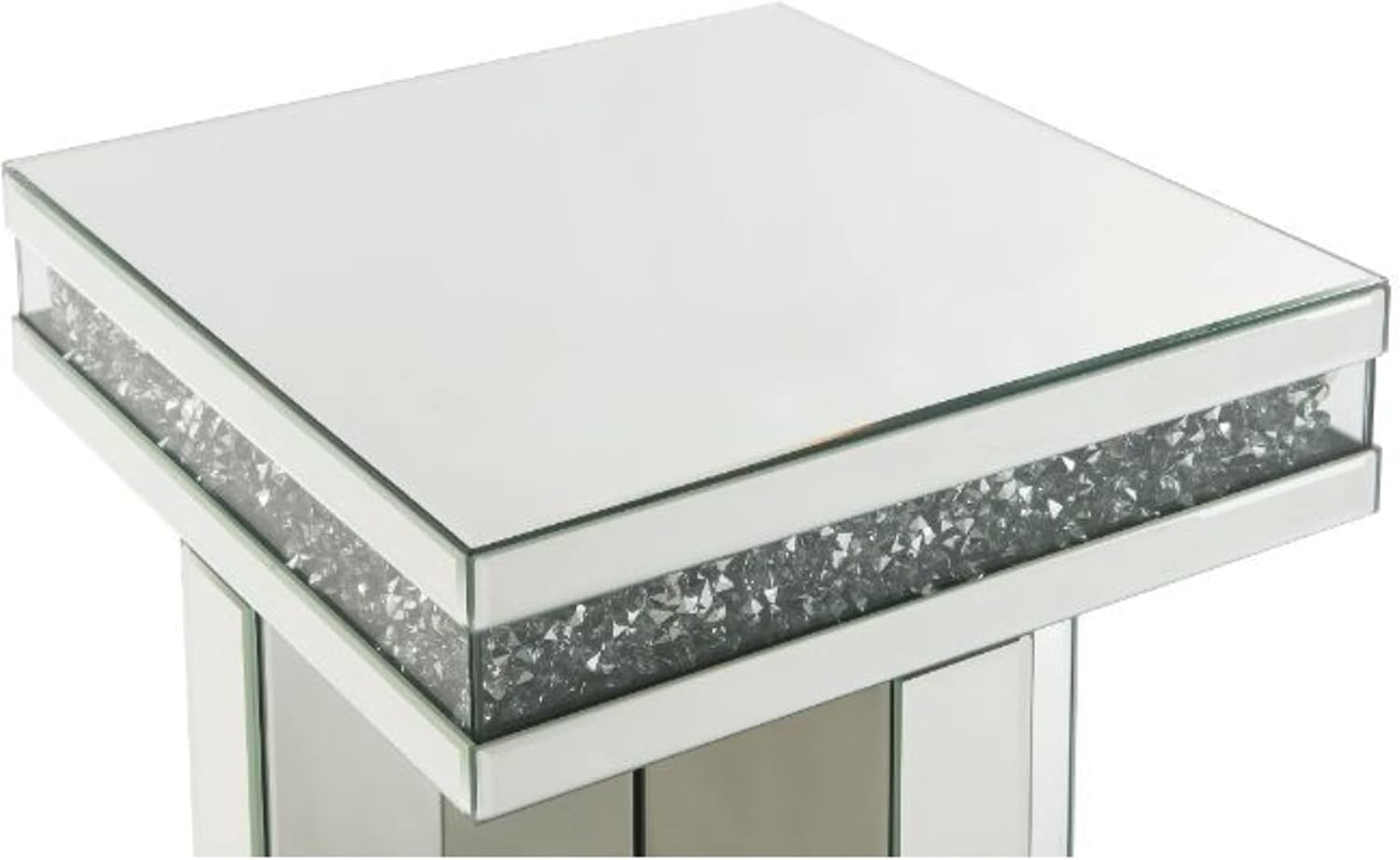 Ergode End Table Mirrored & Faux Diamonds - Unique Cross Base, Dazzling Diamond Borders - Sturdy 4mm Table Top - Reflects Light - Innovative Furniture for Home