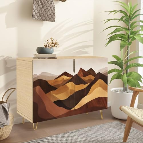 Boho Sideboard Buffet Kitchen Storage Cabinet with 2 Doors Rustic Ski Lodge Scenery Reclaimed Timber Cupboard Console Table Bar Cabinet for Dining Room Hallway 36