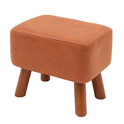 Footstool Ottoman Foot Stool with Legs, Footrest Stool Square, Foot Rest Stools Wooden with Padded Seat - Low Short Upholstered Makeup Vanity Stool Chair (Brown)