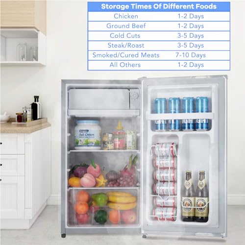 Mini Refrigerator With Freezer, 3.2 Cu.Ft Mini Fridge, Reversible Doors, Adjustable Thermostat Control, Ideal for Office, Rv, Garage, Dorm, Apartment, sliver