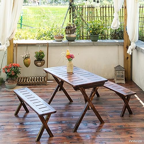Indoor/Outdoor Folding Garden Bench, Weather-Resistant Backless Patio Bench Seat, Traditional Wooden Leisure Park Bench Chair, Rustic Country Decor for Porch, Lawn (Color : Table and Stool se