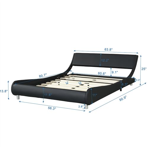 Luxury Queen Size Bed Frame with LED Light Headboard, Modern Upholstered Bed Frame Queen Size with Soft Headboard, PU Leather, Fully Upholstered Mattress Foundation,New (Black i, Queen)