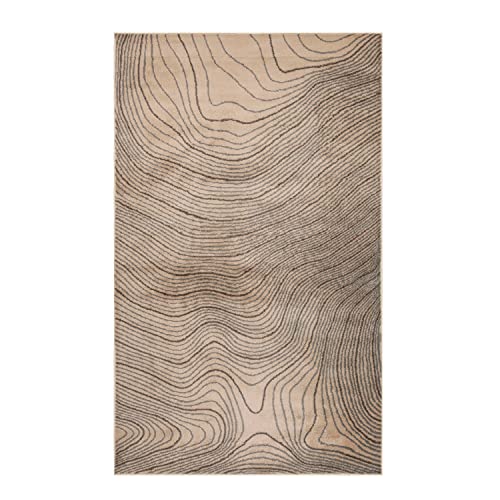 Superior Indoor Area Rug, Plush Carpet Cover, High-Traffic Rugs, Jute Backing, Hallways, Entry, Office, Living Room, Kitchen, Modern Abstract Wood Grain, Veer Collection, 8' x 10', Chocolate