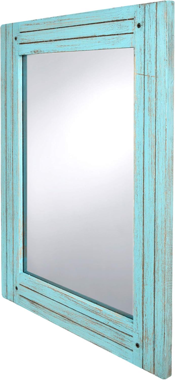 Prinz Water's Edge Homestead Mirror, Blue Distressed Wood Frame Made from MDF, Weathered Coastal Decor Mirror, Entryway, Hallway or Bathroom Mirror, 18.5 x 23.5 Inches