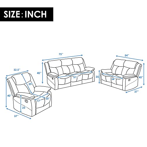 Furniture Power Reclining Bonded Leather Living Room Set (Burgundy,Sofa+Loveseat+Chair)