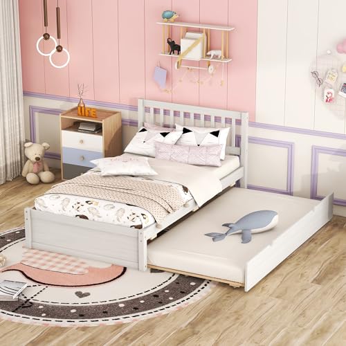 Twin Size Storage Platform Bed with 2 Storage Drawers Under Bed, Solid Wood Daybed with Headboard for Kids Teen Boys Grils, Space-Saving, No Box Spring Needed