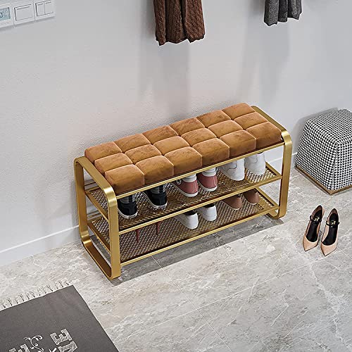 2-Tiers Storage Bench Metal Frame Shoe Rack Shelf with Padded Cushion Seat, for Closet Cloakroom Entryway Corridor (Color : C, Size : 80 * 35 * 55 cm) (C 60 * 35 * 55 cm) (A 60 * 35 * 55 cm)