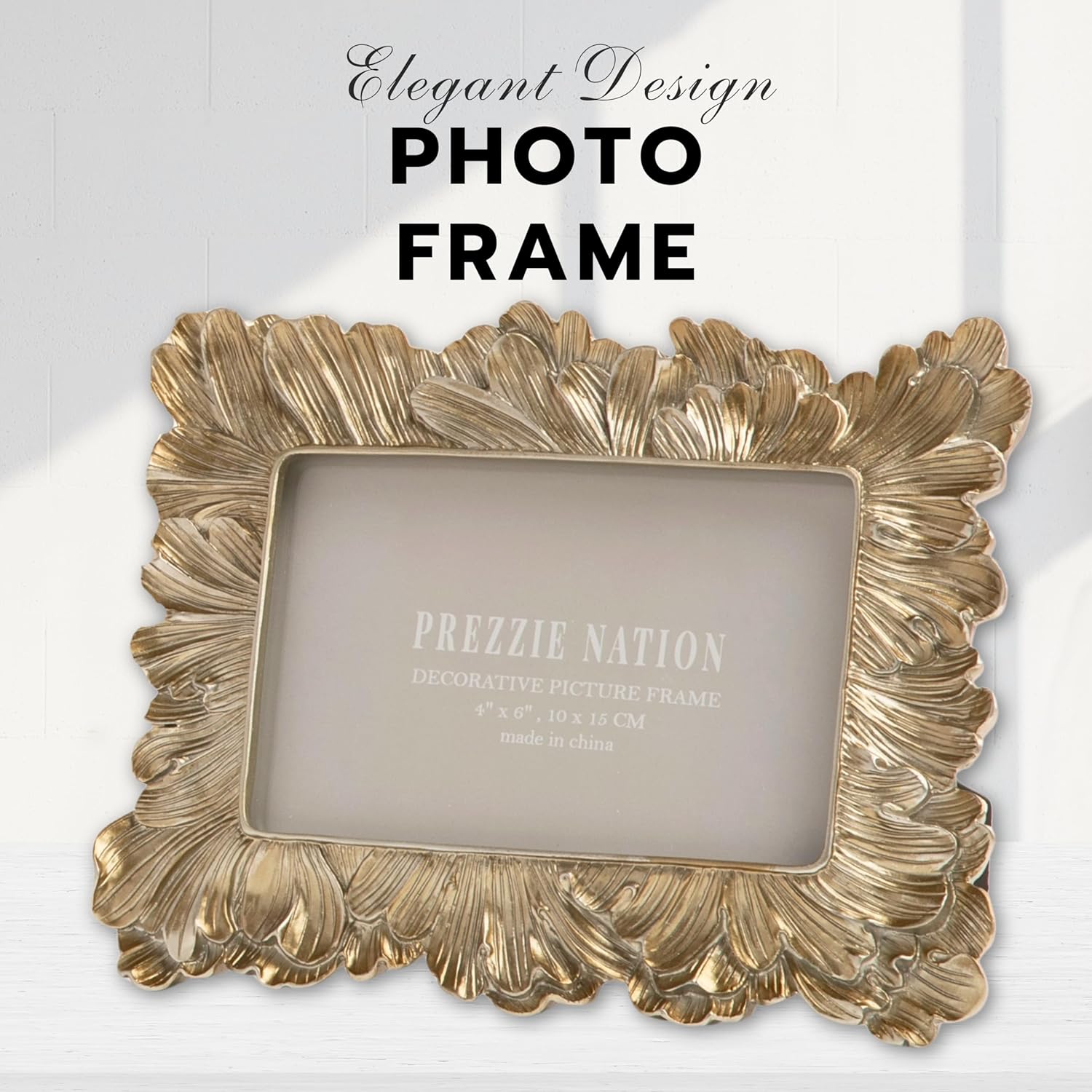 4x6 Baroque Gold Picture Frame for Family, Best Friend, Pet or Travel Photos, Designer Living Room, Bedroom, and Home Decor, Vintage Table or Wall Hanging Display