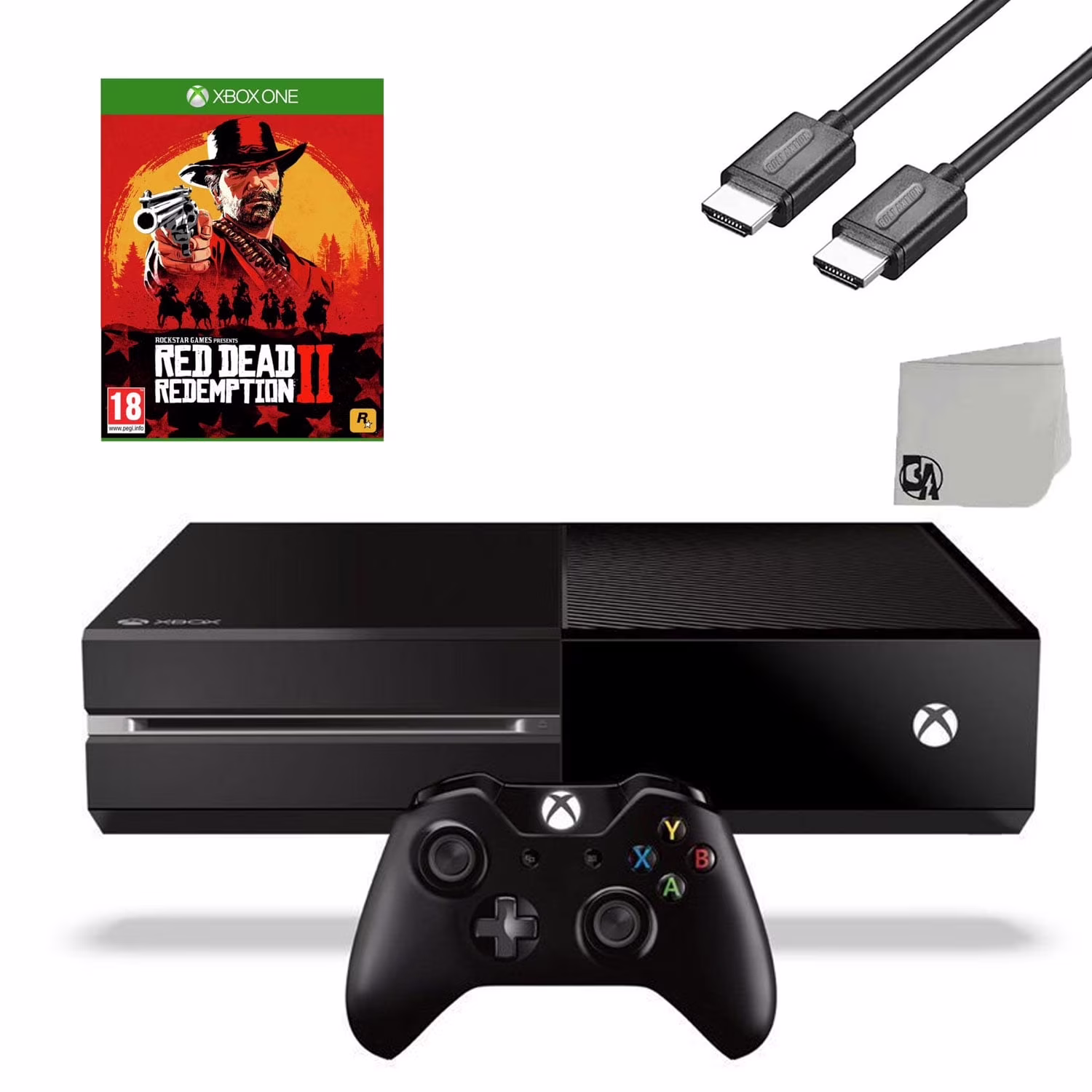 Pre-Owned Microsoft Xbox One Original 500GB Gaming Console Black HDMI Cable With Read Dead Redemption Game BOLT AXTION Bundle
