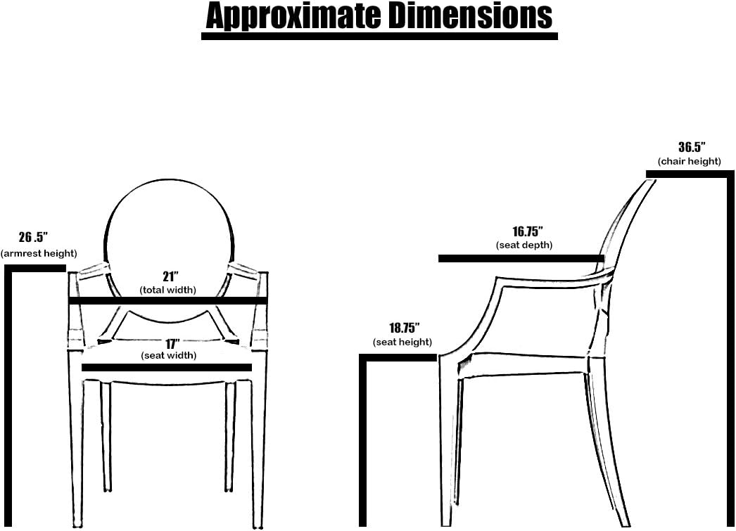 2xhome Set of Two (2) - Louis Style Ghost Armchair Dining Room Chair - Lounge Arm Arms Armed Chairs Armchairs Accent Seat Higher Fine Modern Mid Century Designer (Arm White)