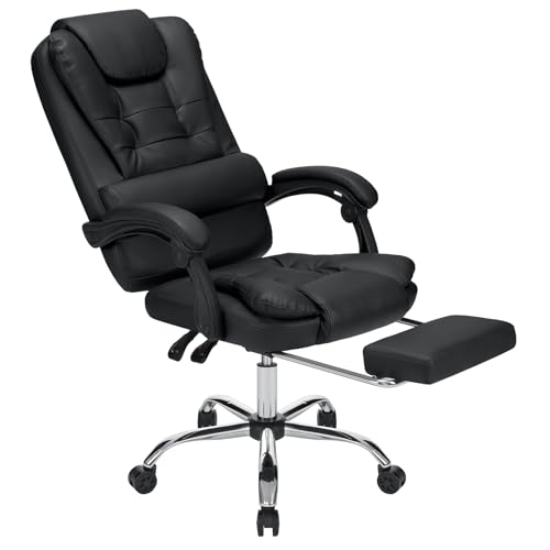 Executive Office Chair with Footrest Soft Leather Reclining Computer Chair Ergonomic High Back Desk Chair Black