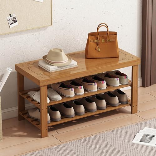 Bamboo Shoe Storage Bench, Shoe Rack with 2 Tier, Multifunctional Shoe Organizer Bench for Entryway, Mudroom, Hallway, Closet and Garage, 50x27x45cm, Grey