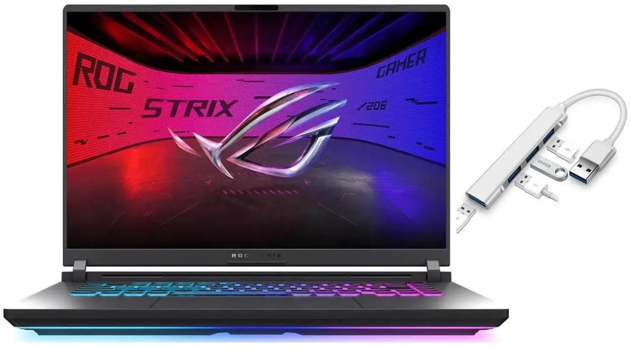 ASUS ROG Strix 16” FHD+ 16:10 165Hz Gaming Laptop |intel i7-14650HX| NVIDIA GeForce RTX 5060 |RGB Backlit|Black| 32GB RAM DDR5 | 1024GB SSD |Windows 11 Home |Bundle with USB 3.0 Hub