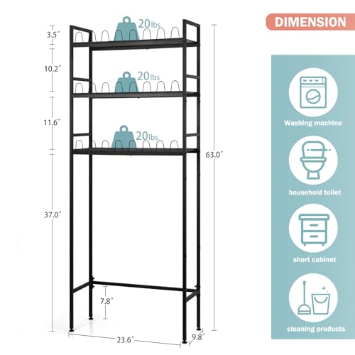 Over The Toilet Storage, 3-Tier Over Toilet Bathroom Organizer Shelf, Freestanding Bathroom Shelves with Metal Frame, Space-Saving Multi-Functional Toilet Rack, for Bathroom, White