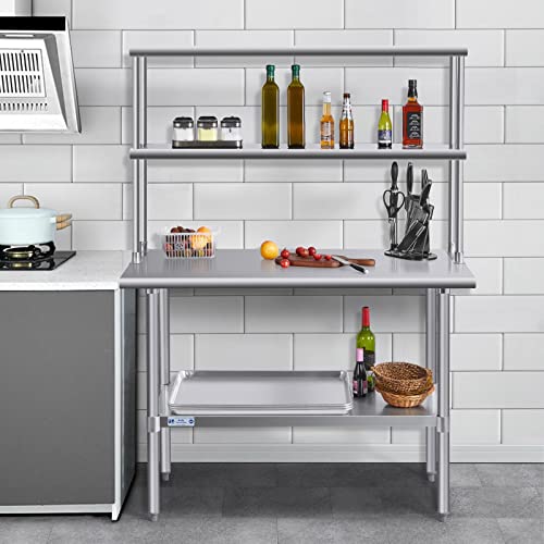 HALLY Double Overshelf of Stainless Steel 12'' x 48'' Weight Capacity 380lb, Commercial 2 Tier Shelf for Prep & Work Table in Restaurant, Home and Kitchen