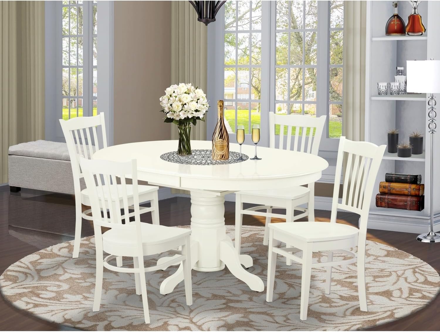 Rustic Recluse 5 Pc Dining Set with A Kitchen Table and 4 Wood Seat Kitchen Chairs in Linen White