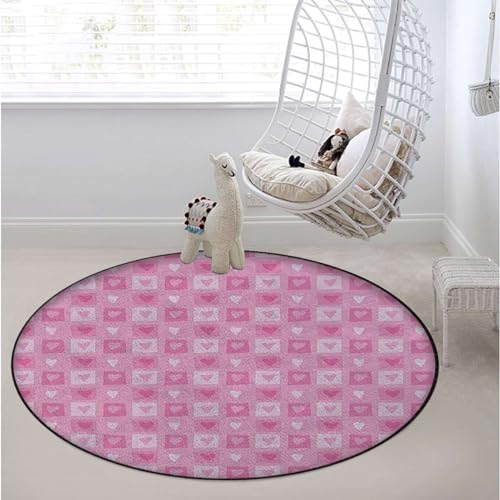 Pink Gaming Chair Mat Office Chair Mat for Carpet and Hardwood Floor Round Rug Floor Protector for Rolling Chair Pooping Rainbow Over Girls Fairy Tale Diameter 43.3 in, Cartoon_05907