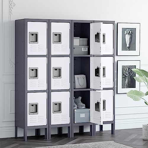 Metal Locker with 3 Doors Employees Locker, Metal Storage Locker with Hooks, 71